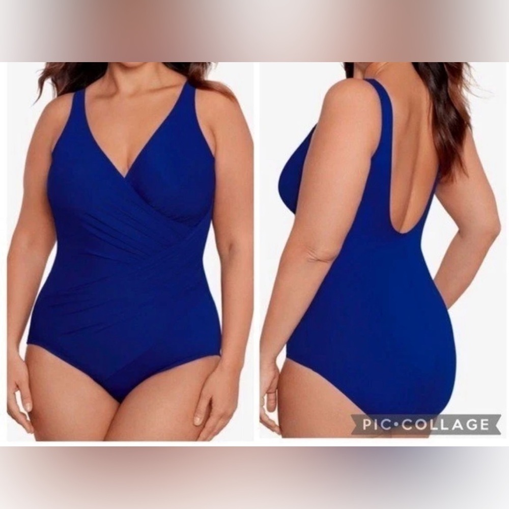 Miraclesuit Oceanus One Piece Swimsuit Royal Blue Size 16 Slimming NWOT